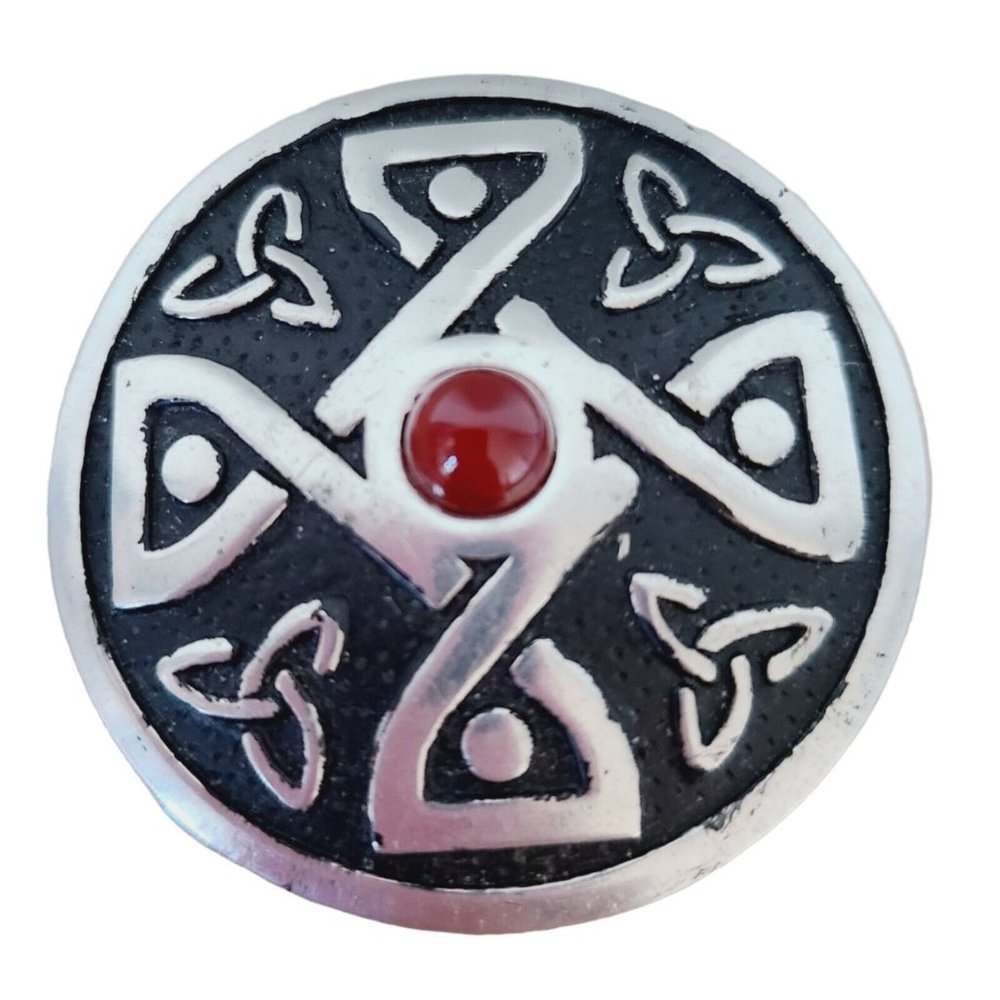 St. Justin of Cornwall Pewter Celtic Knots‎ Shield Stone Brooch 2"